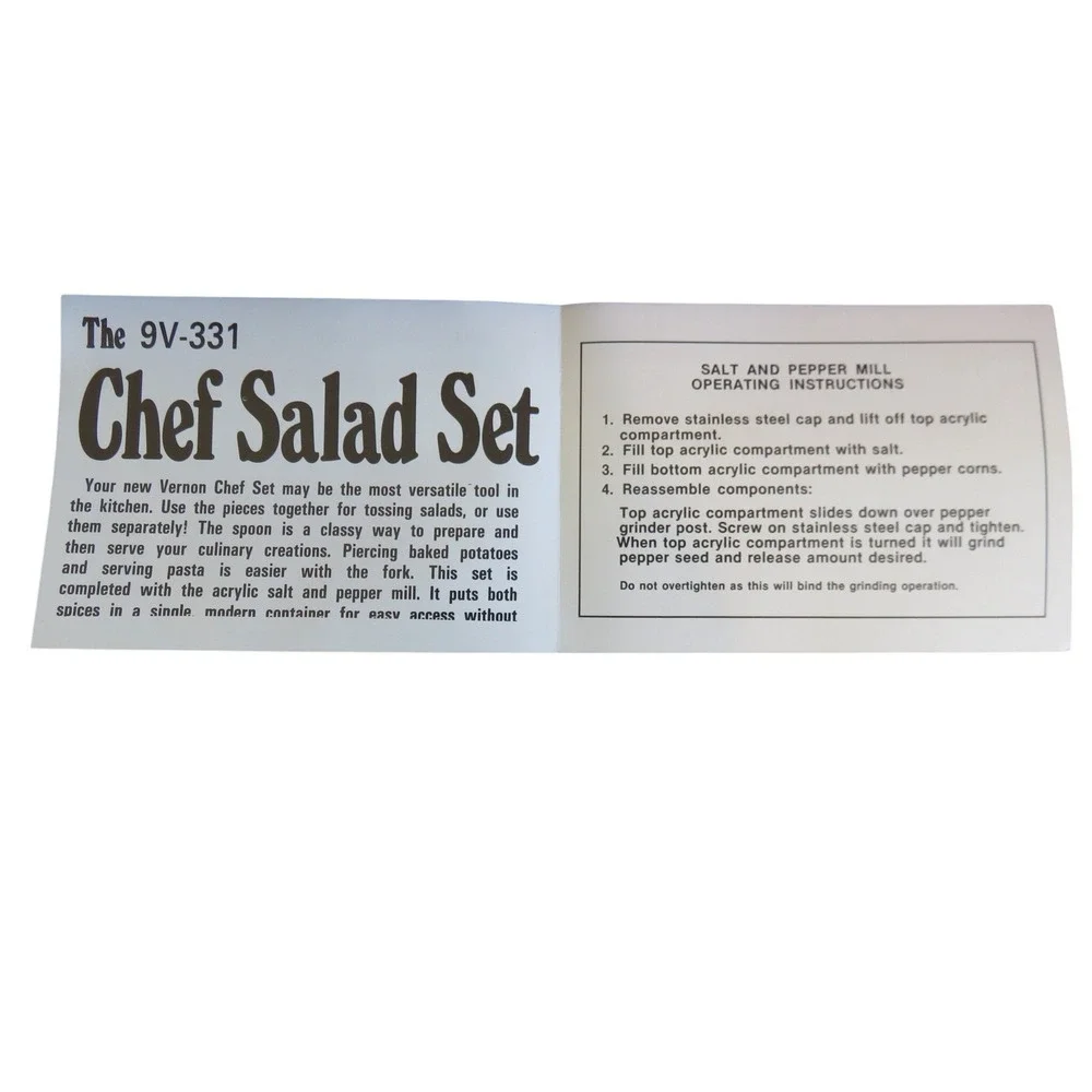 Vernco Chef Salad Set Wood Handle Stainless Spoon Fork Salt & Pepper Grinder‎